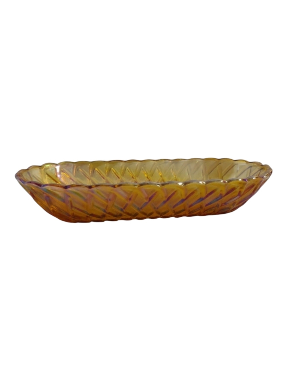 Indiana Marigold Carnival Glass Celery Dish